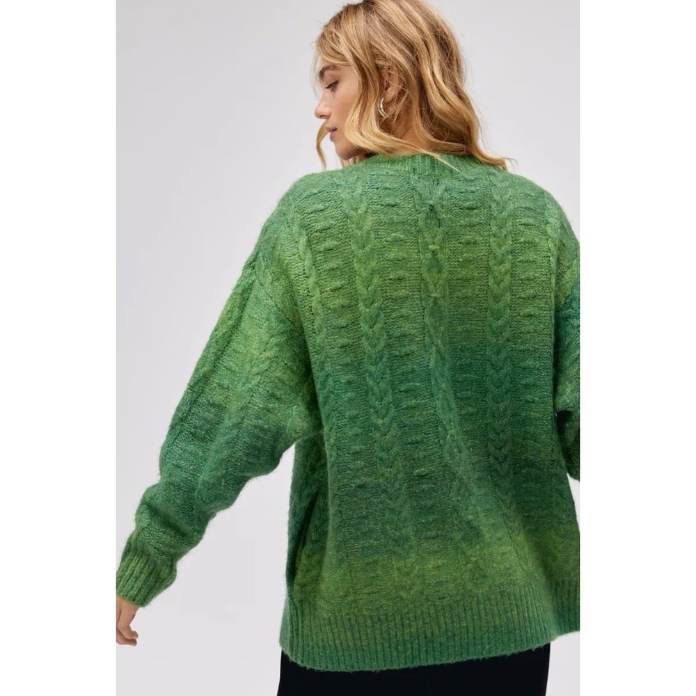 Daydreamer Ombre Cardigan in Green Jade Sz L Cable Knit Fuzzy Wool Blend Grunge - Picture 6 of 15